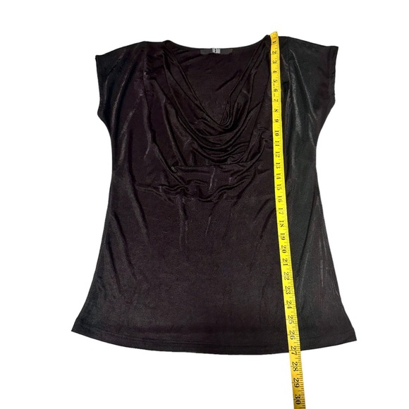 EUC Bedo Femme Black Light Wrinkle Free Drape Collar Shinny Cowl Neck Top Large - Picture 4 of 8